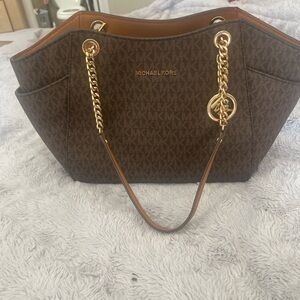 Michael Kors Brown Shoulder Bag with Gold Accents